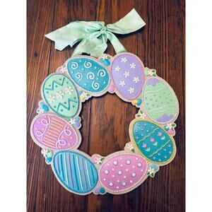 Colorful Pastel Spring Easter Egg Ceramic Wreath